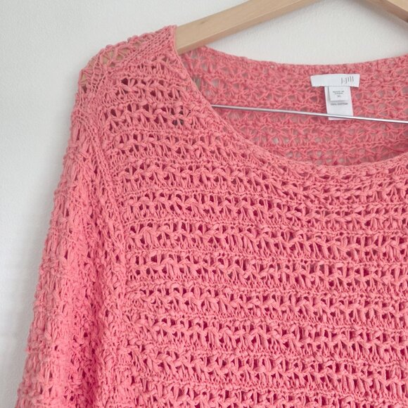 J. Jill Coral Open Crochet Knit Cotton Longline Sweater Cardigan Layering Piece - Picture 2 of 7